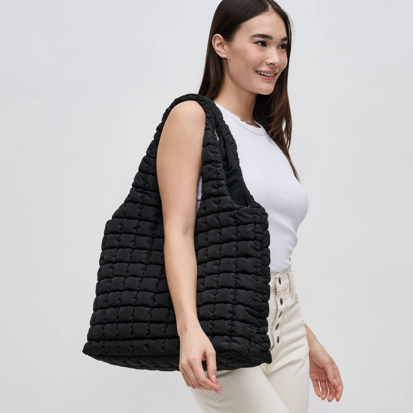 Elevate - Quilted Puffer Nylon Hobo: Black