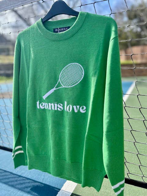 Tennis Sweater - Spring Weight Flat Embroidery - Kelly Green: XS