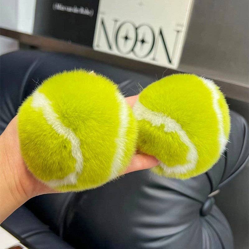 Fluffy Rex Rabbit Fur Tennis Ball Keychain: GREEN / One_size