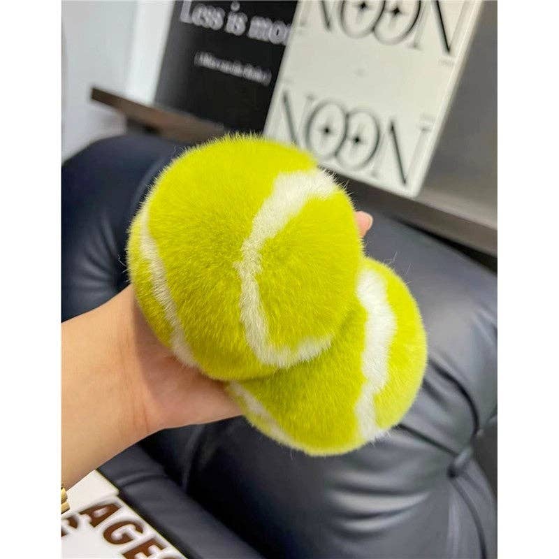 Fluffy Rex Rabbit Fur Tennis Ball Keychain: GREEN / One_size