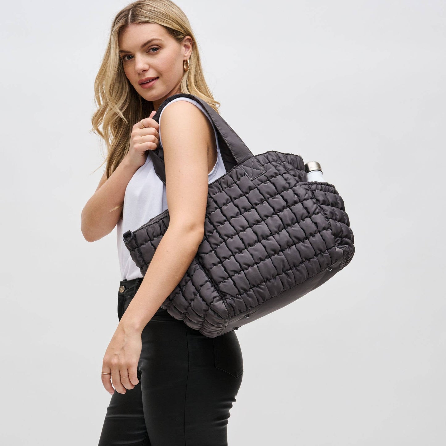 Dreamer - Quilted Puffer Nylon Tote: Black