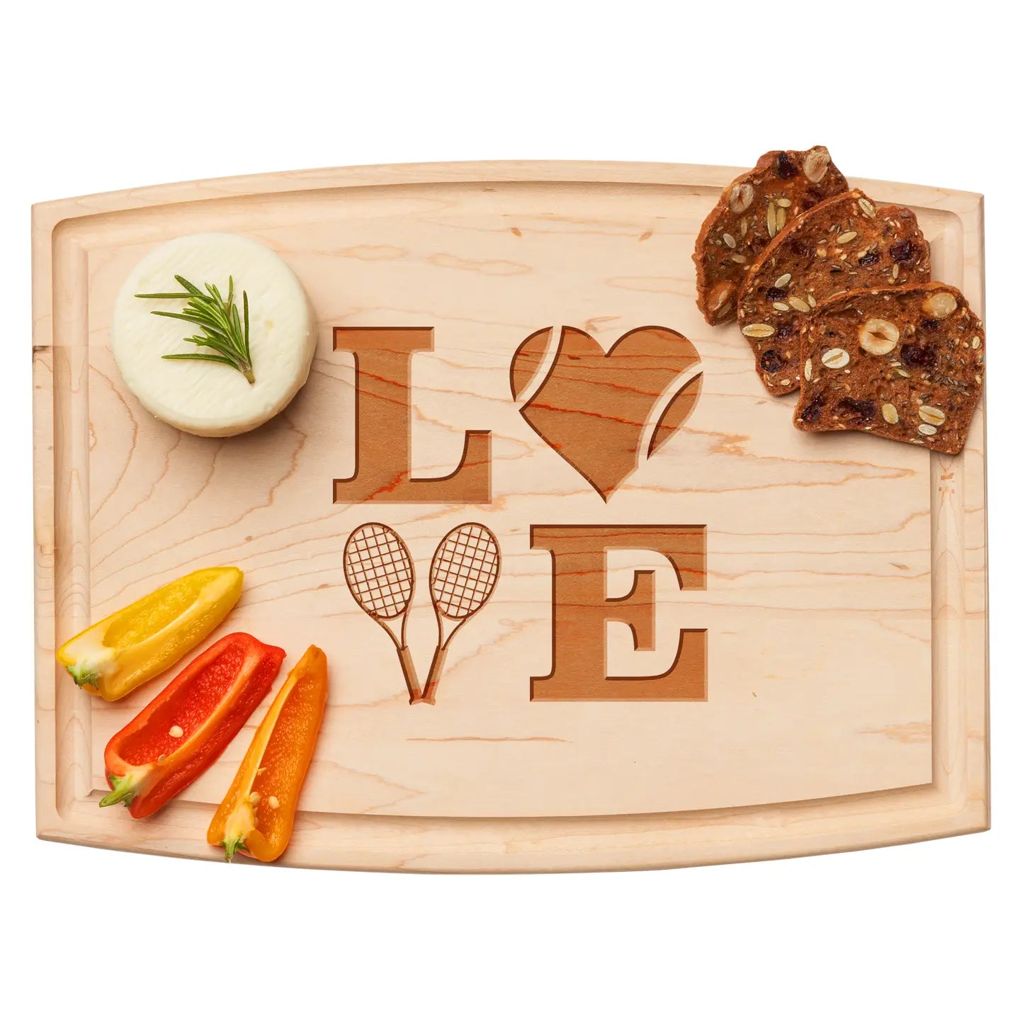 Arched Artisan Maple Board | Tennis Love | 12 x 9"