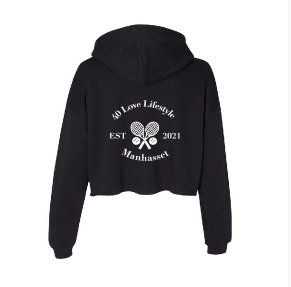 40 Love Ladies “Crossed Rackets”Cropped Fleece Hoodie