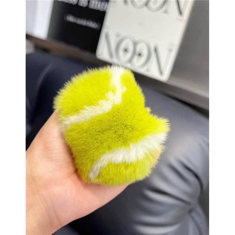 Fluffy Rex Rabbit Fur Tennis Ball Keychain: GREEN / One_size