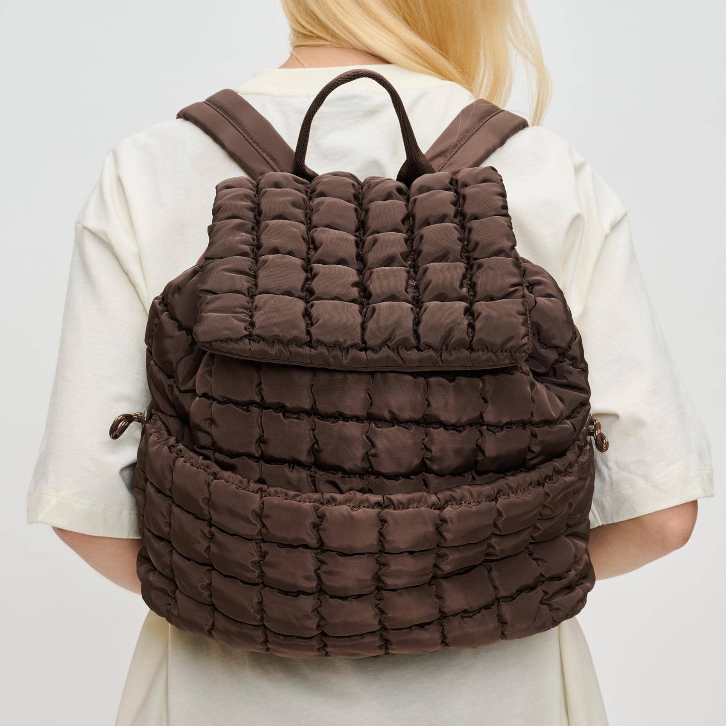 Vitality - Quilted Puffer Nylon Backpack: Brown