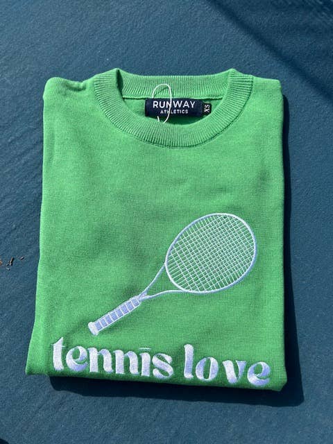 Tennis Sweater - Spring Weight Flat Embroidery - Kelly Green: M