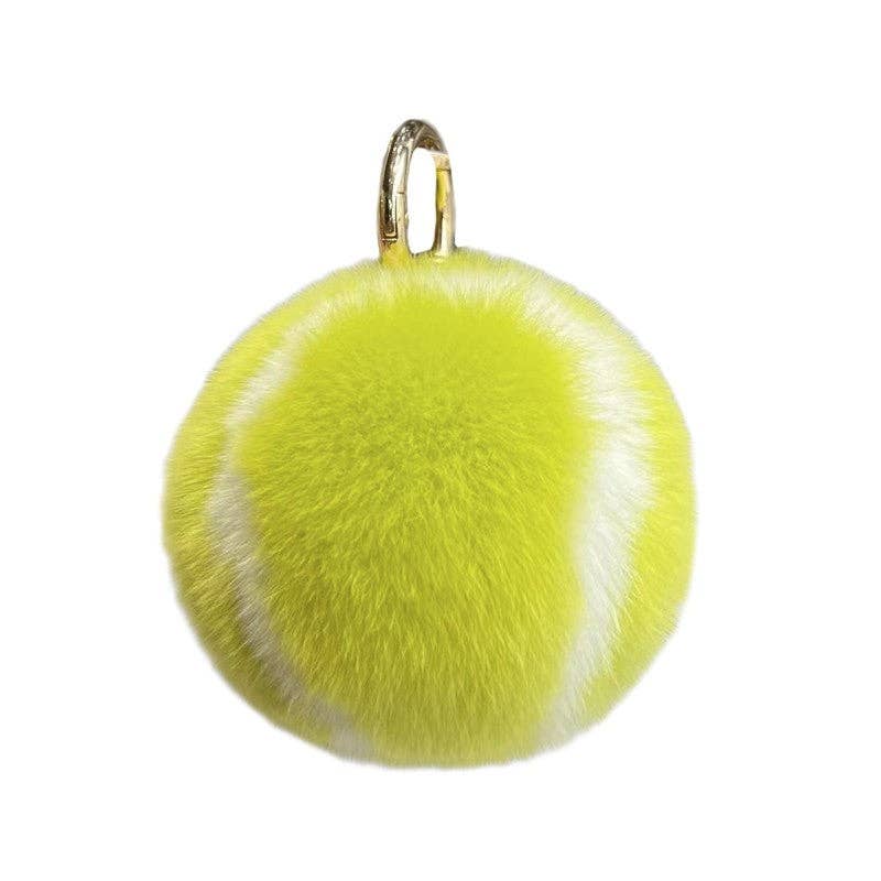 Fluffy Rex Rabbit Fur Tennis Ball Keychain: GREEN / One_size