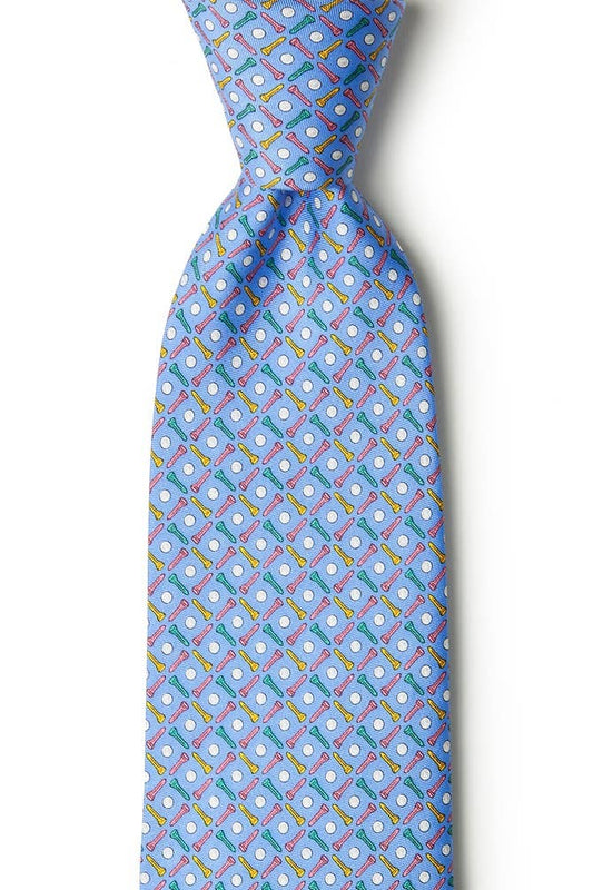 Golf Balls and Tees Tie -  Blue Silk