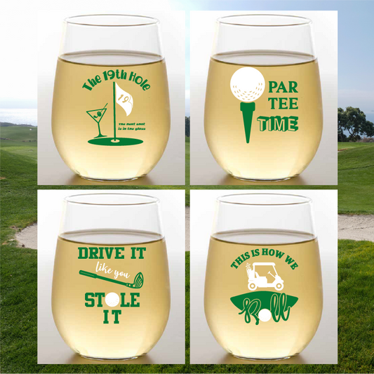 GOLF SAYINGS Shatterproof Wine Glasses: 4pk