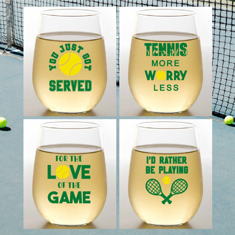 TENNIS SAYINGS Shatterproof Wine Glasses: 2pk