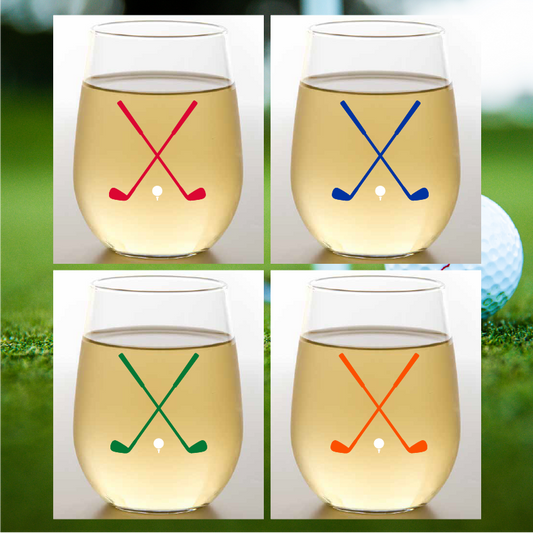 GOLF Shatterproof Wine Glasses: 4pk Crossed Clubs