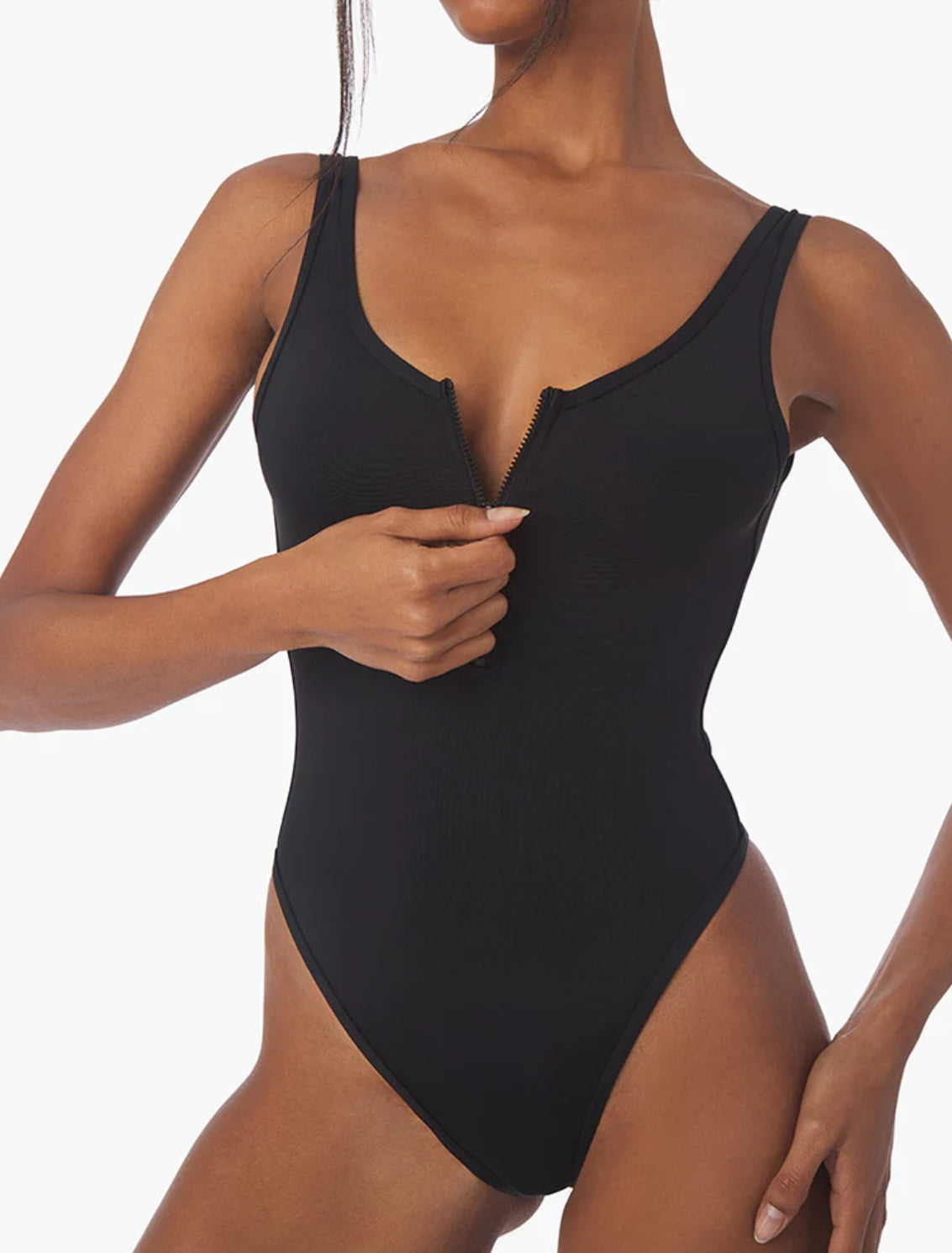 Zip-Front Racerback Shaping One-Piece Swimsuit - Yitty